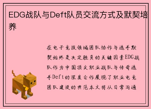 EDG战队与Deft队员交流方式及默契培养